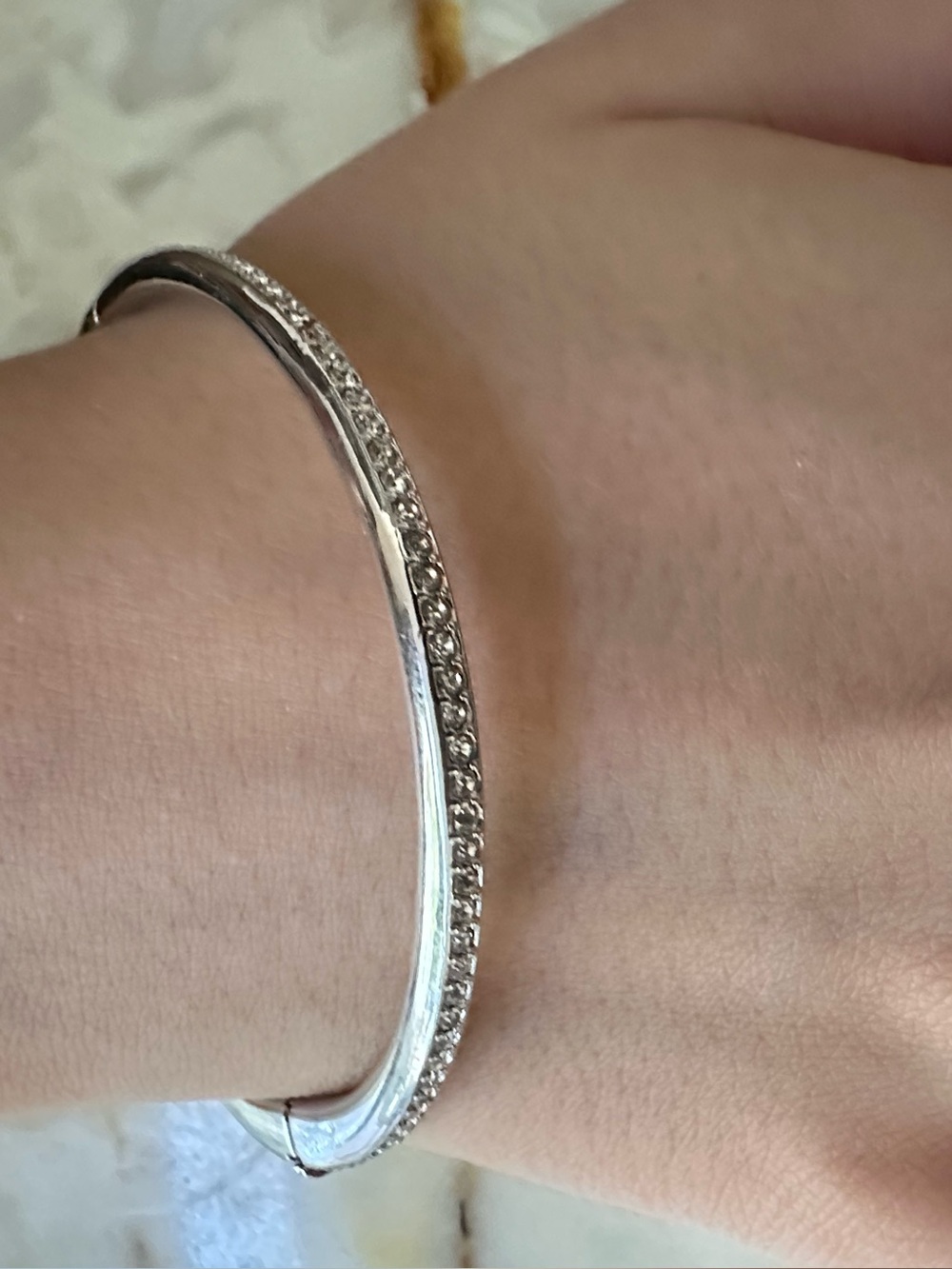 Nadri Sterling Silver Crystal Pavé Bangle Bracelet - Silver